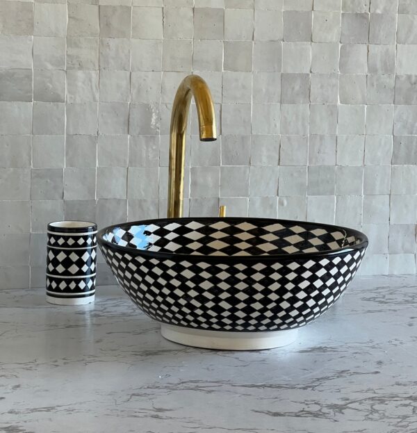 Lavabo en céramique fait main – Vasque ronde artisanale marocaine (39 cm x H 14 cm, 5,8 kg) – Image 2
