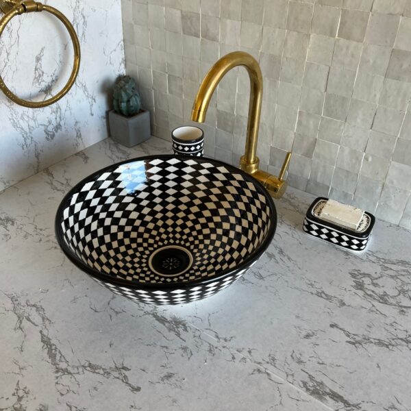 Lavabo en céramique fait main – Vasque ronde artisanale marocaine (39 cm x H 14 cm, 5,8 kg) – Image 3