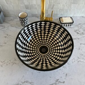 Lavabo en céramique fait main – Vasque ronde artisanale marocaine (39 cm x H 14 cm, 5,8 kg)