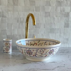 Lavabo fait main en céramique marocaine – Art traditionnel pour salle de bain moderne (43 cm x H 15,5 cm, 6,9 kg)