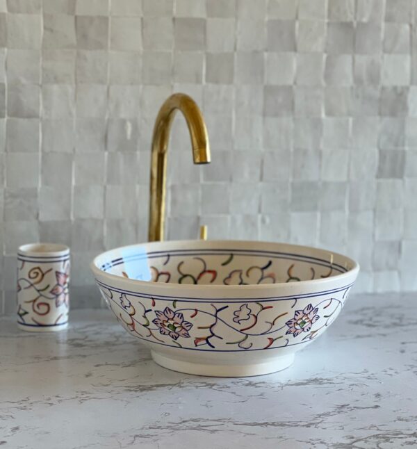 Lavabo fait main en céramique marocaine – Art traditionnel pour salle de bain moderne (43 cm x H 15,5 cm, 6,9 kg)