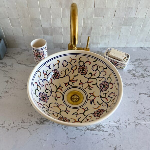 Lavabo fait main en céramique marocaine – Art traditionnel pour salle de bain moderne (43 cm x H 15,5 cm, 6,9 kg) – Image 5