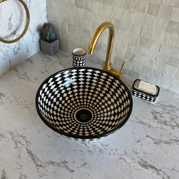 Lavabo en céramique fait main – Vasque ronde artisanale marocaine (39 cm x H 14 cm, 5,8 kg) – Image 4