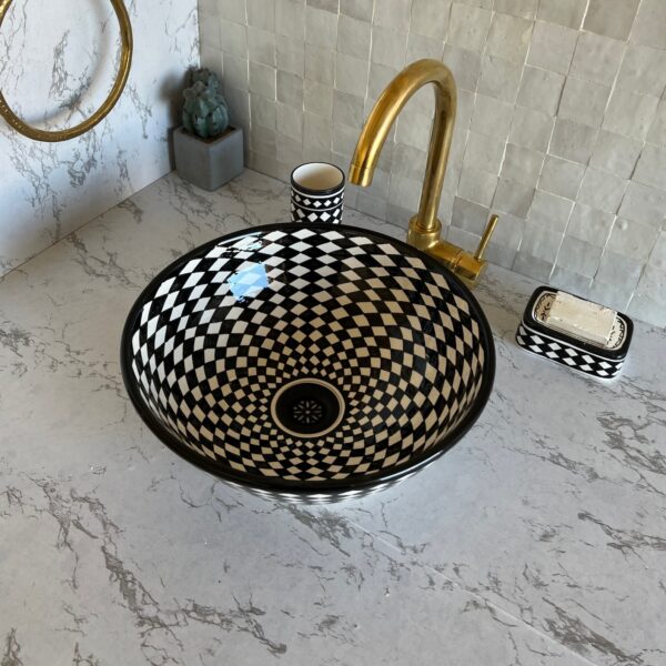 Lavabo en céramique fait main – Vasque ronde artisanale marocaine (39 cm x H 14 cm, 5,8 kg) – Image 6